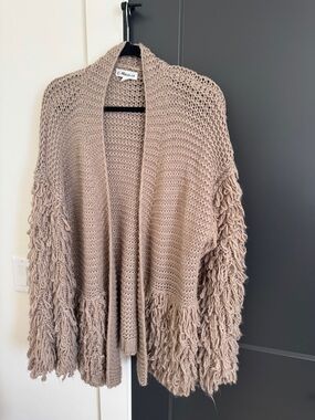 MACARON Taupe Shag Sleeve Open-Front Cardigan